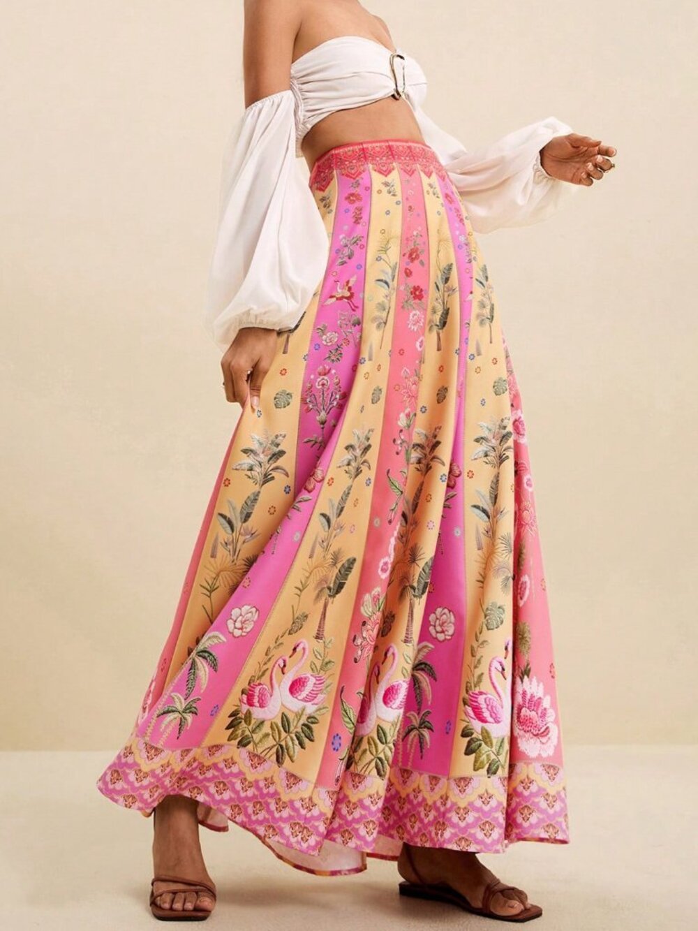 Multicolor Boho Women's Floral Print Casual A-Line Skirt - Picture 6 of 8